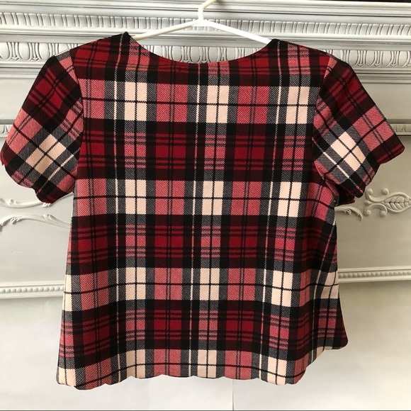 🎄 Harlow scalloped red plaid shirt women’s Sz  S - Picture 2 of 5